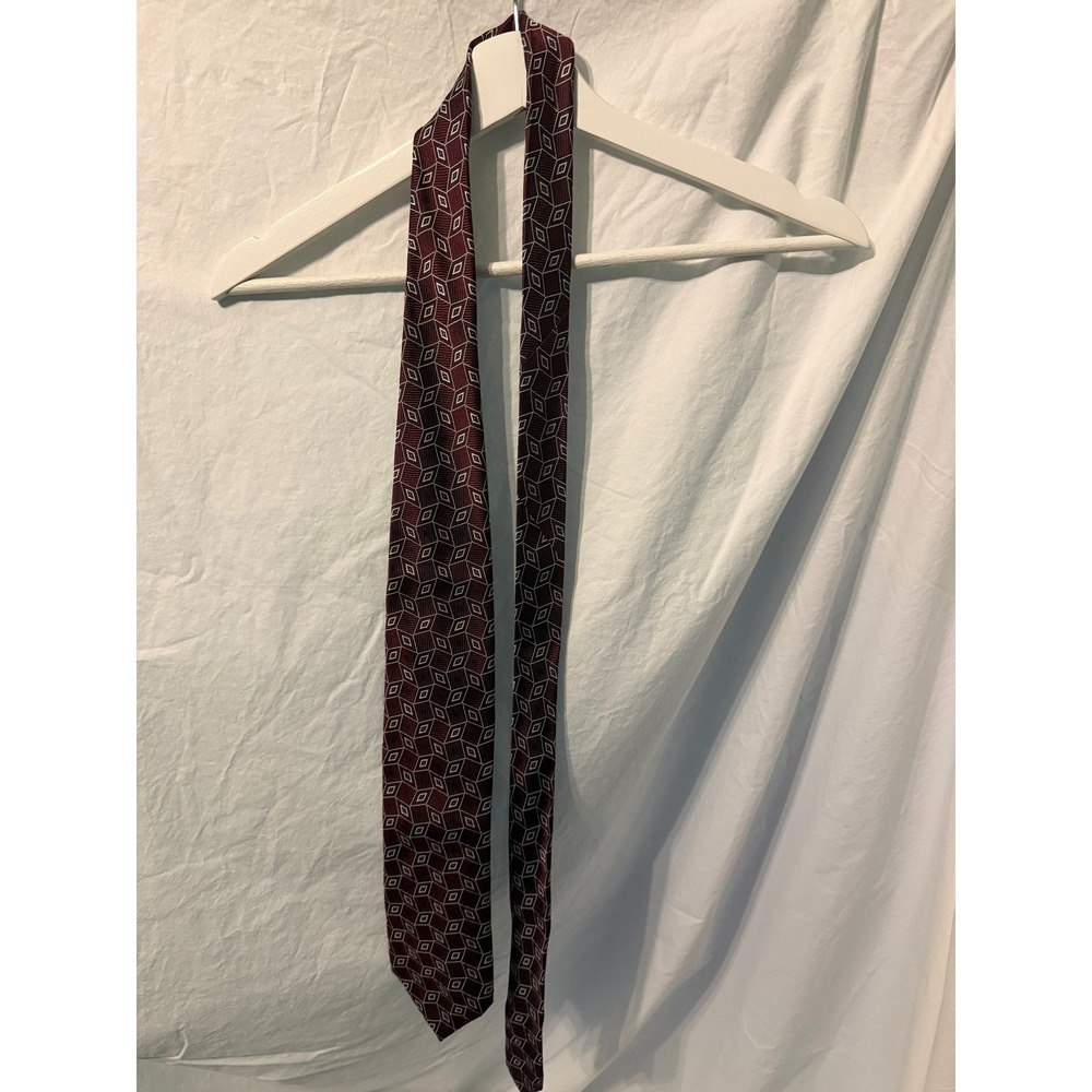 Jos. A. Bank Mens Burgundy Geometric Diamond Silk Necktie Formal Business Tie